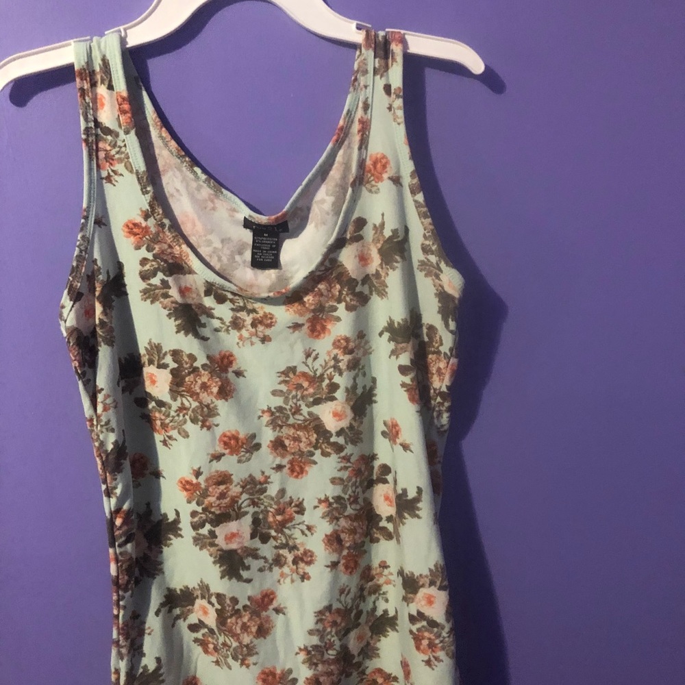 Floral mint green tank top